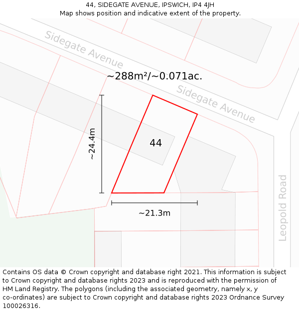44, SIDEGATE AVENUE, IPSWICH, IP4 4JH: Plot and title map