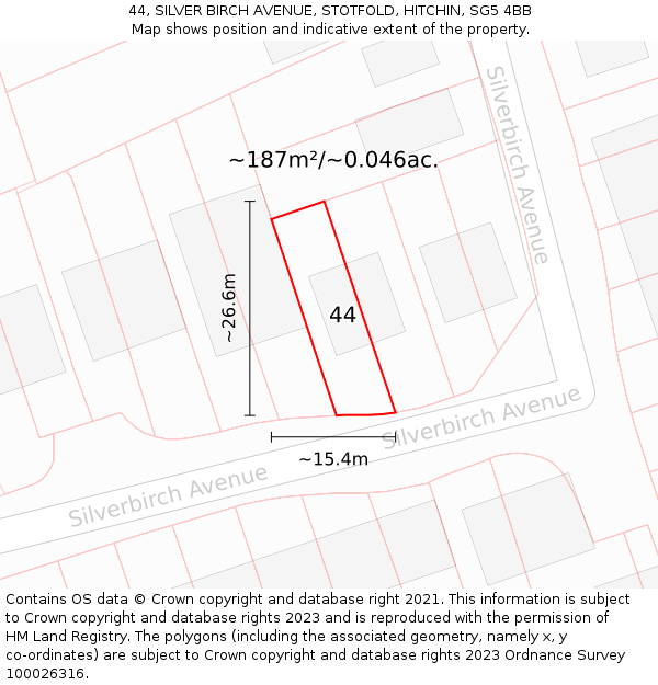 44, SILVER BIRCH AVENUE, STOTFOLD, HITCHIN, SG5 4BB: Plot and title map