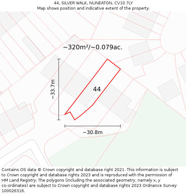 44, SILVER WALK, NUNEATON, CV10 7LY: Plot and title map