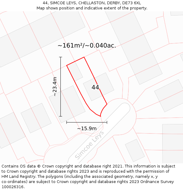 44, SIMCOE LEYS, CHELLASTON, DERBY, DE73 6XL: Plot and title map