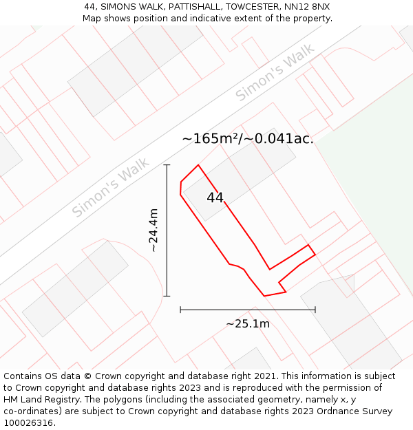 44, SIMONS WALK, PATTISHALL, TOWCESTER, NN12 8NX: Plot and title map