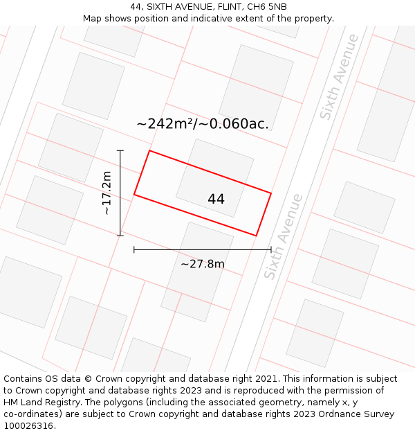 44, SIXTH AVENUE, FLINT, CH6 5NB: Plot and title map