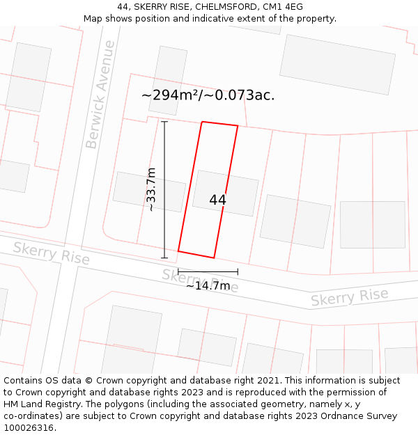 44, SKERRY RISE, CHELMSFORD, CM1 4EG: Plot and title map