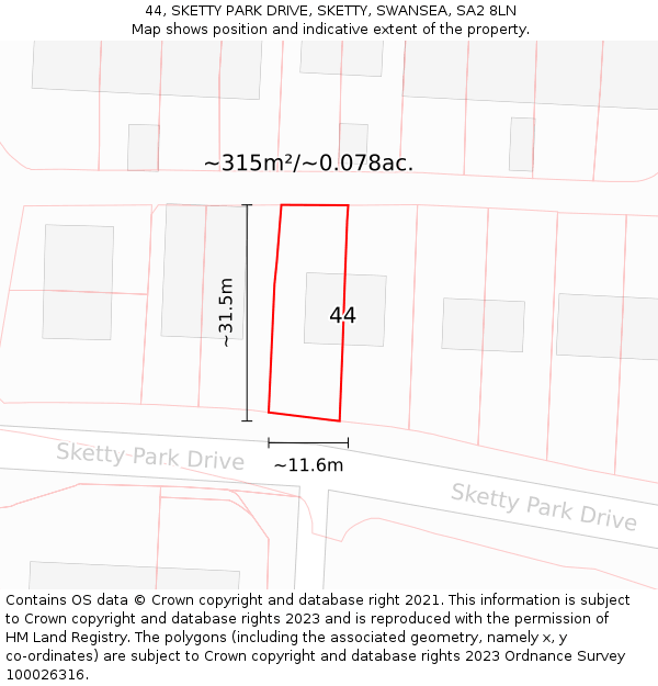 44, SKETTY PARK DRIVE, SKETTY, SWANSEA, SA2 8LN: Plot and title map