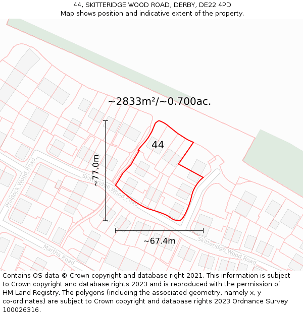 44, SKITTERIDGE WOOD ROAD, DERBY, DE22 4PD: Plot and title map