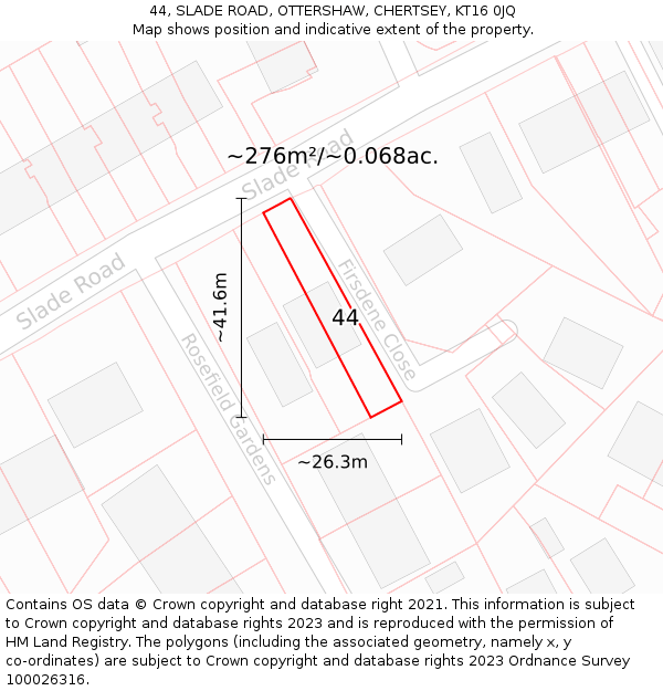 44, SLADE ROAD, OTTERSHAW, CHERTSEY, KT16 0JQ: Plot and title map