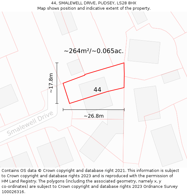 44, SMALEWELL DRIVE, PUDSEY, LS28 8HX: Plot and title map