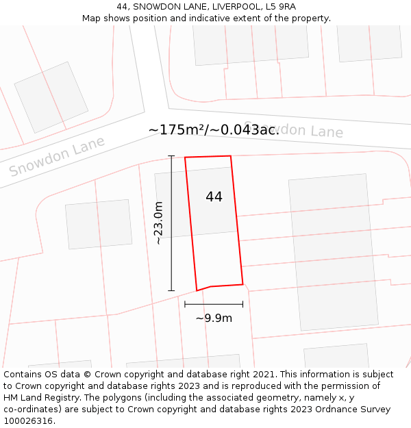 44, SNOWDON LANE, LIVERPOOL, L5 9RA: Plot and title map