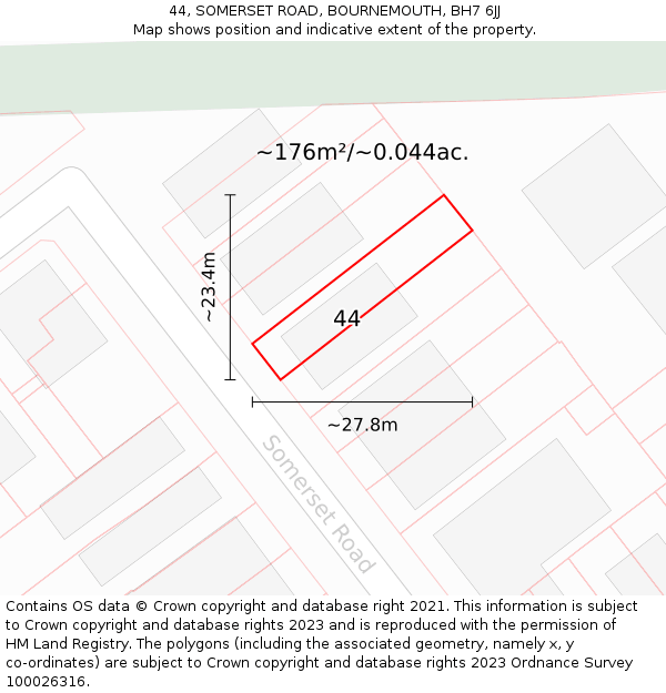 44, SOMERSET ROAD, BOURNEMOUTH, BH7 6JJ: Plot and title map