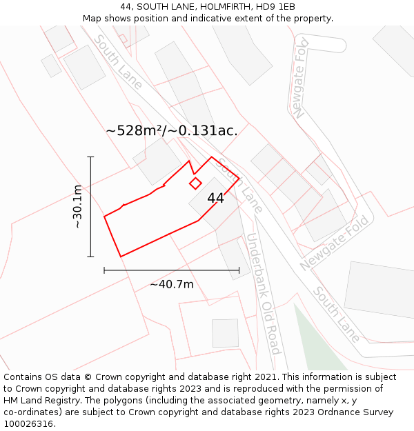 44, SOUTH LANE, HOLMFIRTH, HD9 1EB: Plot and title map