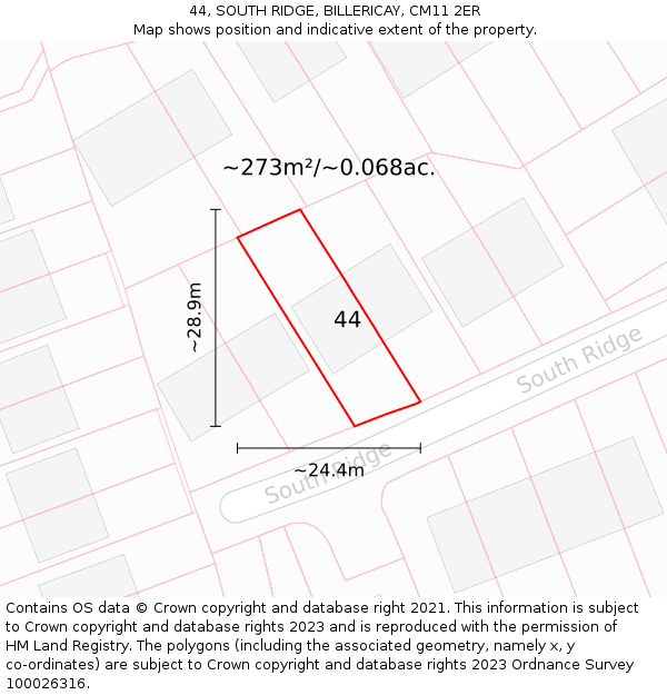 44, SOUTH RIDGE, BILLERICAY, CM11 2ER: Plot and title map