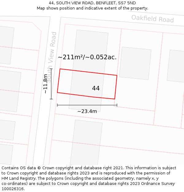 44, SOUTH VIEW ROAD, BENFLEET, SS7 5ND: Plot and title map