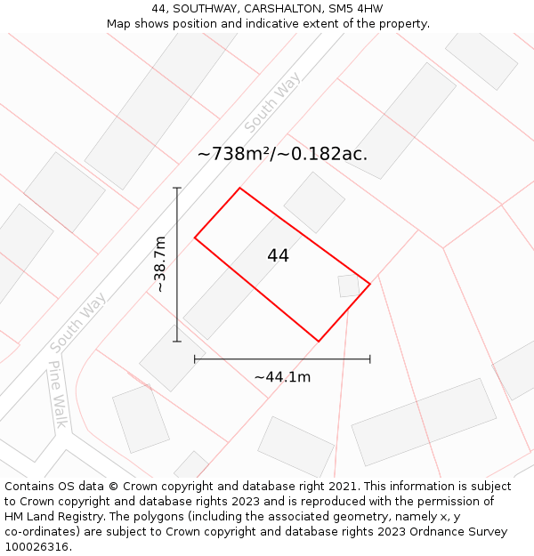 44, SOUTHWAY, CARSHALTON, SM5 4HW: Plot and title map