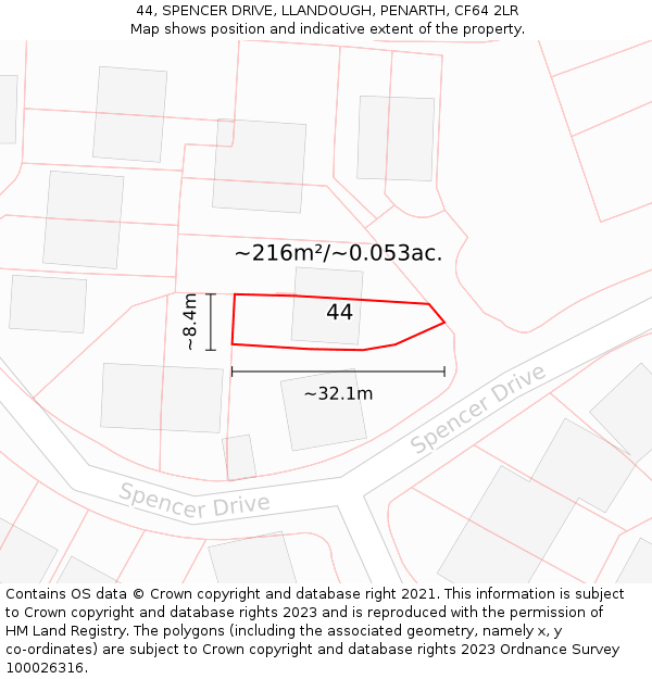 44, SPENCER DRIVE, LLANDOUGH, PENARTH, CF64 2LR: Plot and title map