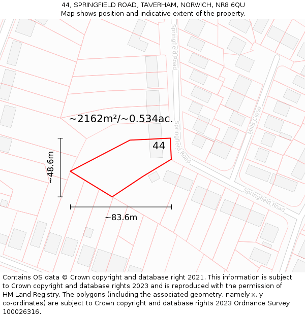 44, SPRINGFIELD ROAD, TAVERHAM, NORWICH, NR8 6QU: Plot and title map