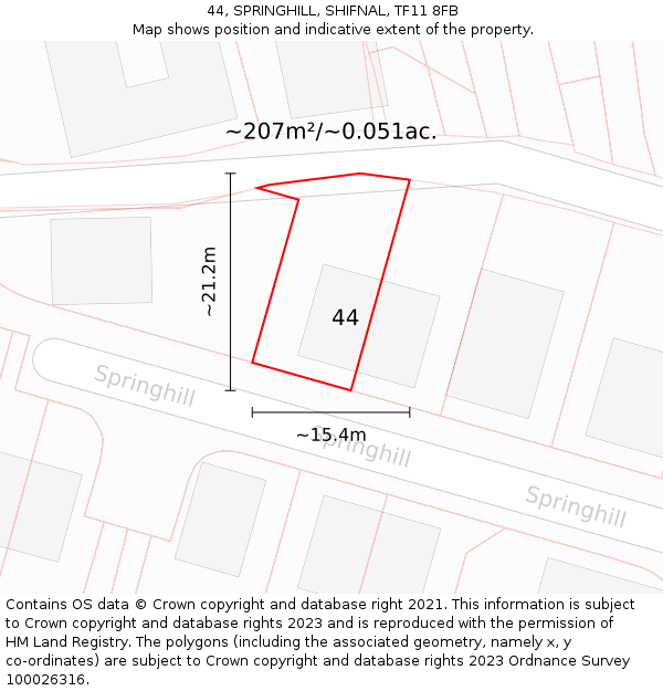 44, SPRINGHILL, SHIFNAL, TF11 8FB: Plot and title map