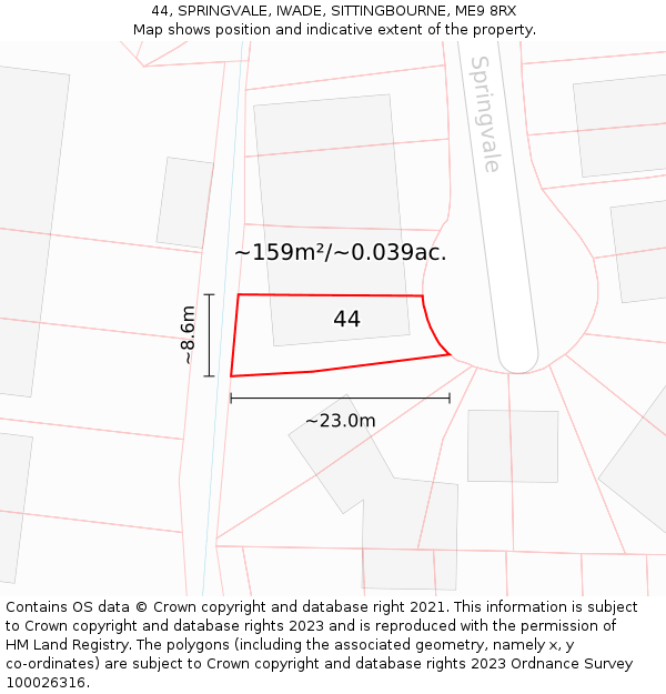 44, SPRINGVALE, IWADE, SITTINGBOURNE, ME9 8RX: Plot and title map