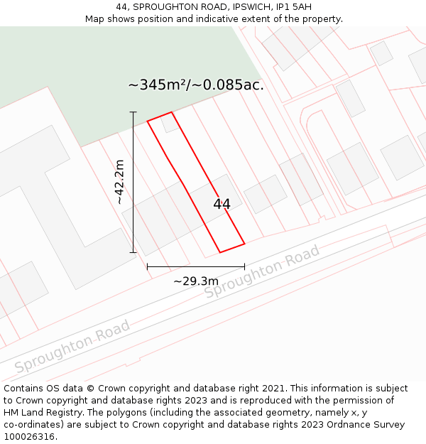 44, SPROUGHTON ROAD, IPSWICH, IP1 5AH: Plot and title map