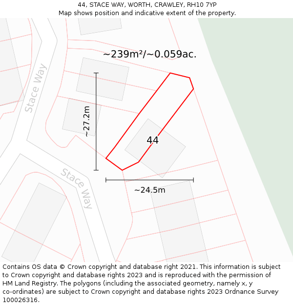 44, STACE WAY, WORTH, CRAWLEY, RH10 7YP: Plot and title map