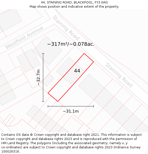 44, STAINING ROAD, BLACKPOOL, FY3 0AG: Plot and title map