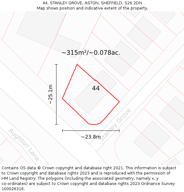 44, STANLEY GROVE, ASTON, SHEFFIELD, S26 2DN: Plot and title map