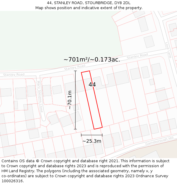 44, STANLEY ROAD, STOURBRIDGE, DY8 2DL: Plot and title map