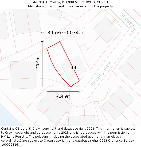 44, STANLEY VIEW, DUDBRIDGE, STROUD, GL5 3NJ: Plot and title map