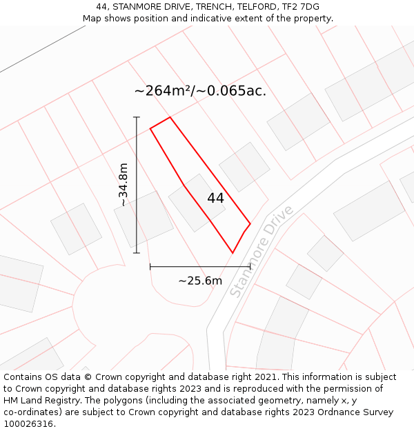 44, STANMORE DRIVE, TRENCH, TELFORD, TF2 7DG: Plot and title map