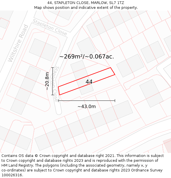 44, STAPLETON CLOSE, MARLOW, SL7 1TZ: Plot and title map