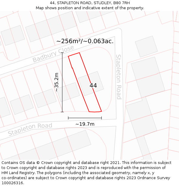 44, STAPLETON ROAD, STUDLEY, B80 7RH: Plot and title map
