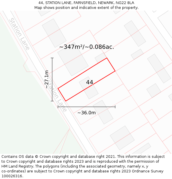 44, STATION LANE, FARNSFIELD, NEWARK, NG22 8LA: Plot and title map