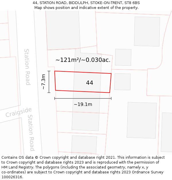 44, STATION ROAD, BIDDULPH, STOKE-ON-TRENT, ST8 6BS: Plot and title map
