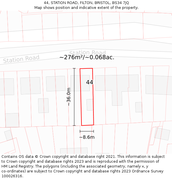 44, STATION ROAD, FILTON, BRISTOL, BS34 7JQ: Plot and title map