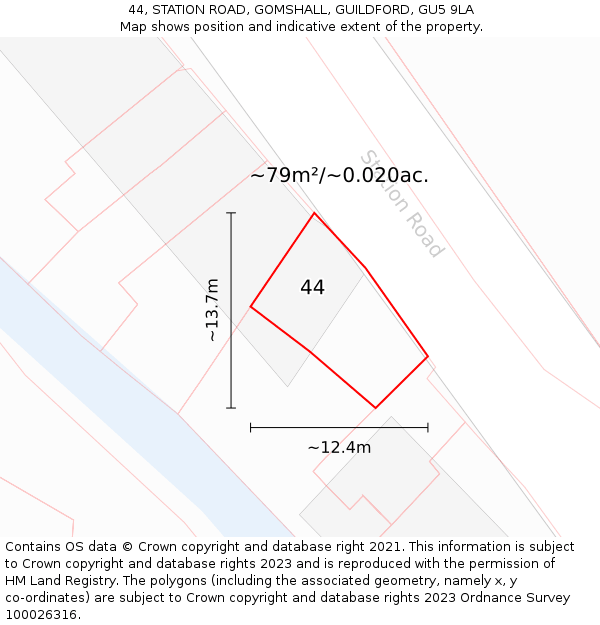 44, STATION ROAD, GOMSHALL, GUILDFORD, GU5 9LA: Plot and title map