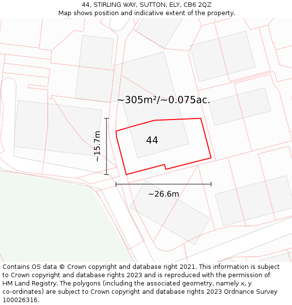 44, STIRLING WAY, SUTTON, ELY, CB6 2QZ: Plot and title map