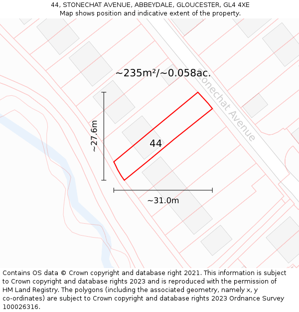44, STONECHAT AVENUE, ABBEYDALE, GLOUCESTER, GL4 4XE: Plot and title map