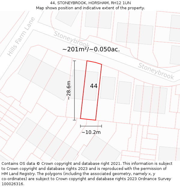 44, STONEYBROOK, HORSHAM, RH12 1UN: Plot and title map