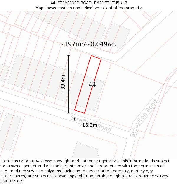 44, STRAFFORD ROAD, BARNET, EN5 4LR: Plot and title map