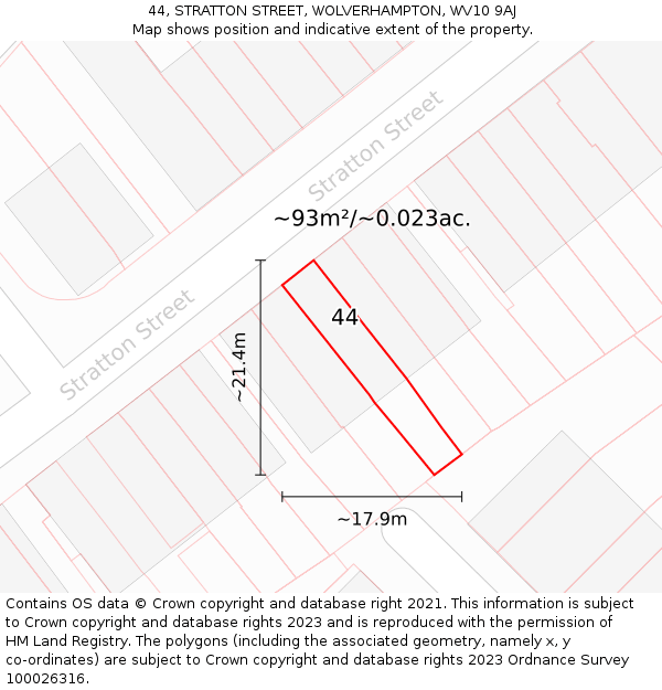 44, STRATTON STREET, WOLVERHAMPTON, WV10 9AJ: Plot and title map