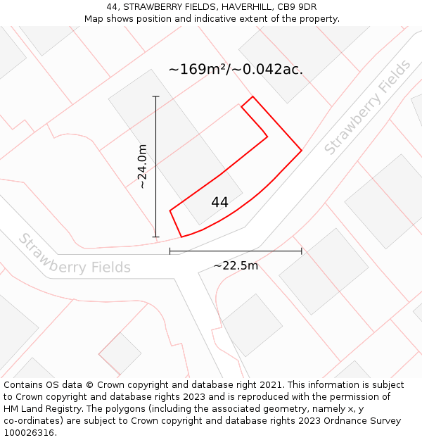 44, STRAWBERRY FIELDS, HAVERHILL, CB9 9DR: Plot and title map
