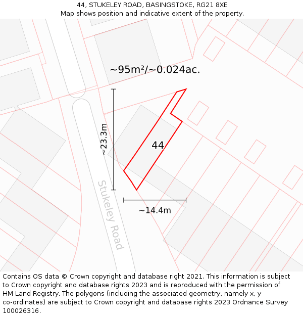 44, STUKELEY ROAD, BASINGSTOKE, RG21 8XE: Plot and title map