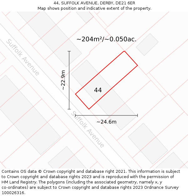 44, SUFFOLK AVENUE, DERBY, DE21 6ER: Plot and title map