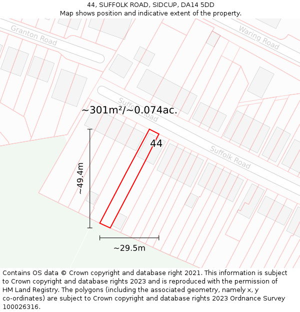 44, SUFFOLK ROAD, SIDCUP, DA14 5DD: Plot and title map