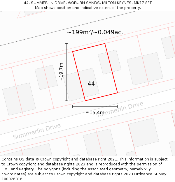 44, SUMMERLIN DRIVE, WOBURN SANDS, MILTON KEYNES, MK17 8FT: Plot and title map