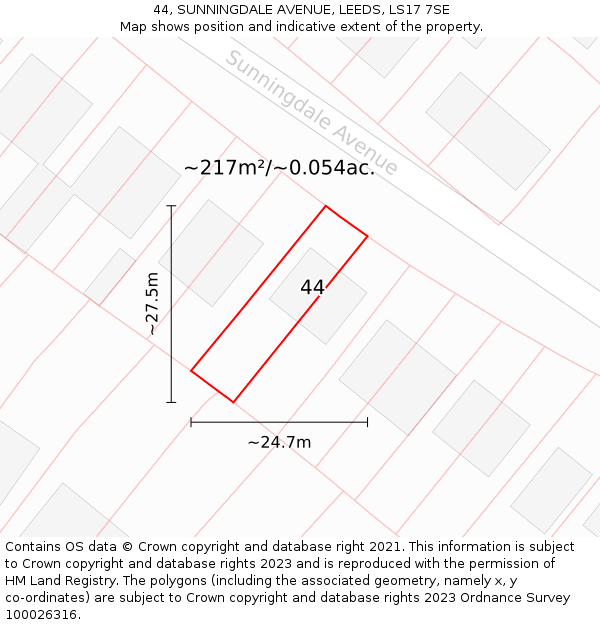 44, SUNNINGDALE AVENUE, LEEDS, LS17 7SE: Plot and title map