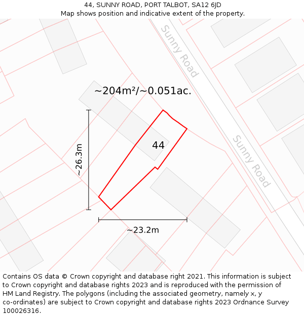 44, SUNNY ROAD, PORT TALBOT, SA12 6JD: Plot and title map