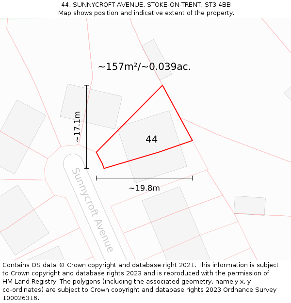 44, SUNNYCROFT AVENUE, STOKE-ON-TRENT, ST3 4BB: Plot and title map