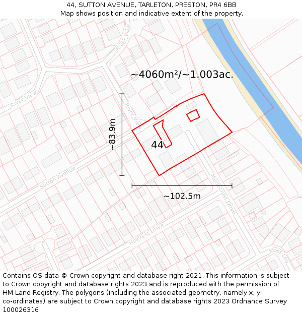 44, SUTTON AVENUE, TARLETON, PRESTON, PR4 6BB: Plot and title map