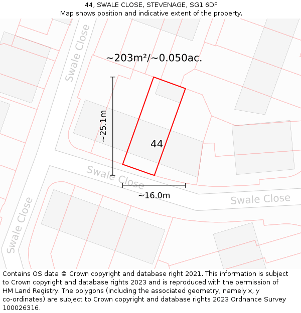 44, SWALE CLOSE, STEVENAGE, SG1 6DF: Plot and title map