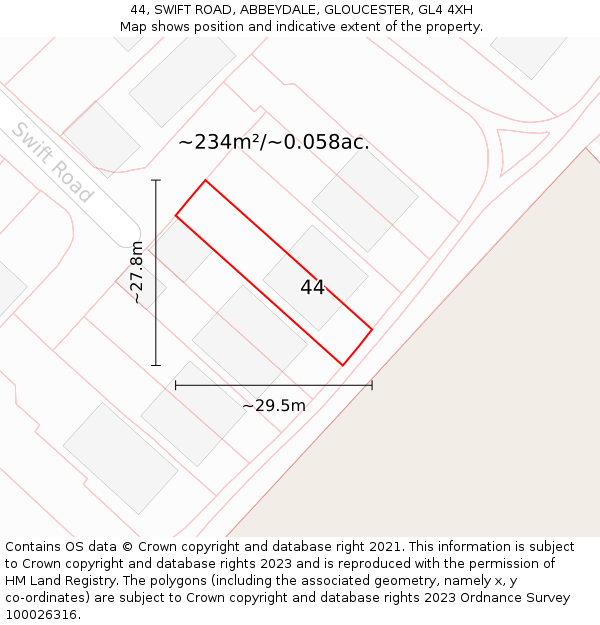 44, SWIFT ROAD, ABBEYDALE, GLOUCESTER, GL4 4XH: Plot and title map